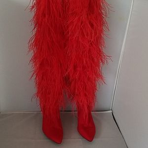 Red Thigh High Faux Leather High Heel Boots Sz 9
